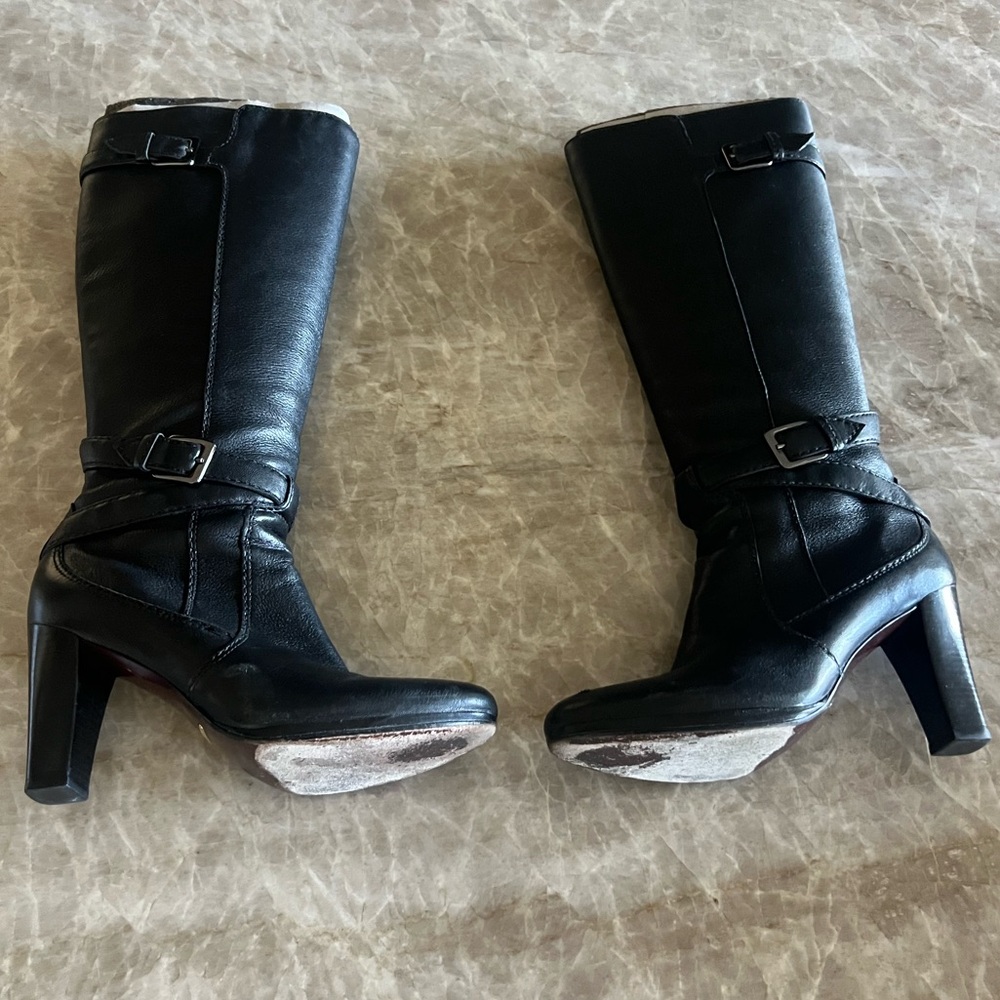 Cole Haan Nike Air Black 3.5” in Heeled Tall Boots With Buckle Detail. Size 8.5